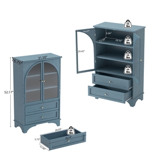 Vetrina con Porta in Vetro, Armadio Espositivo 52.17"H con 2 Cassetti e Ripiano Regolabile, Mobile Contenitore per Soggiorno - Product Image 5
