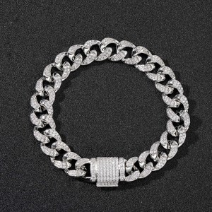 Dây chuyền nam chất lượng cao RQ, mặt đá CZ 12mm, chất liệu đồng thau dày, kiểu dáng Cuban Link, trang sức Hip Hop, mạ vàng <span class=keywords><strong>14k</strong></span> nguyên chất. - Product Image 4