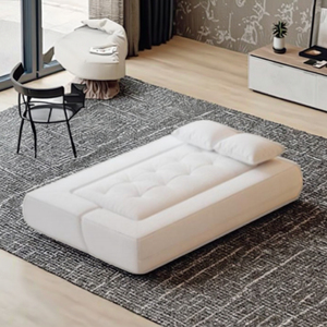 Elegante Divano Letto Bianco Trapuntato in Tessuto, Multifunzionale per Soggiorno e Hotel, per Dormire Comodamente e Sedersi con Stile - Product Image 1