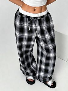 Nouveau style 2026 – <span class=keywords><strong>Pantalon</strong></span> large décontracté à rayures et carreaux pour femme, coupe ample, style européen, prix réduit - Product Image 3
