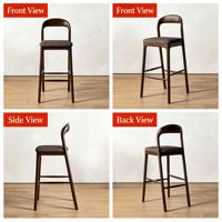 Tabouret de bar en bois de frêne massif nordique avec dossier, chaise haute de bar moderne et minimaliste pour la maison, le bar et le comptoir de réception