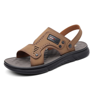 Sandalias de cuero para hombre, estilo abierto, para verano, para la playa, con suela de goma, entresuela de EVA, forro de PU, estilo sólido. - Product Image 5