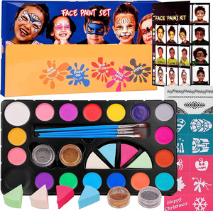 Peinture de visage 18 couleurs Pride Face Paint,40 pochoirs 4 pinceaux, 4 éponge de peinture de visage - Product Image 1