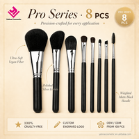 Lot de 8 pinceaux de maquillage professionnels, prêts pour FBA, vente en gros, poils véganes, étui de voyage, kit de pinceaux cosmétiques, manche en bois, MOQ