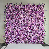 NI Ensemble de toile de fond murale de fleurs pour mariage 8ft x 8ft, Mur 3D en tissu violet brumeux rêveux avec roses artificielles pour décoration, Panneau enroulable