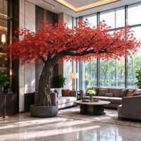 Service de conception gratuit, grand arbre d'érable artificiel en fibre de verre, toucher naturel, érable rouge d'automne pour décoration intérieure et extérieure de luxe