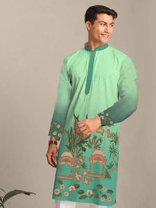 Kurta Tradicional India para Hombre Estilo Desi Boy, Multicolor, Algodón Puro Transpirable de Alta Calidad con Estampado Bordado para Fiestas - Product Image 2