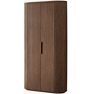 R American Style <strong>White</strong> Oak Vertical Grain Curved <strong>Double</strong> Door <strong>Wardrobe</strong> - Product Image 3