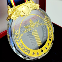 Médaille en verre cristal personnalisée de prestige avec ruban, plaquée or, gravée, pour compétition sportive, événement professionnel, souvenir, cadeau