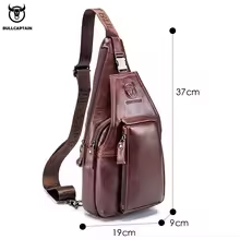 Bolso de pecho de cuero genuino BULLCAPTAIN para hombre, bandolera de un solo hombro, bolso de pecho deportivo informal y moderno con logotipo personalizado - Product Image 6