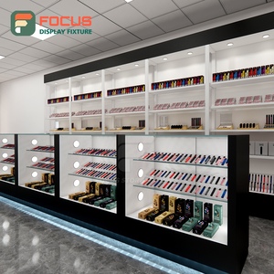 Square Smoke Shop Display Cabinet Wood Glass Showcase Counter LED Lighting Tobacco Display Cabinet - Product Image 3