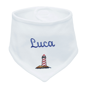 Bavaglino per neonati personalizzabile bianco ricamato con nome - Product Image 1