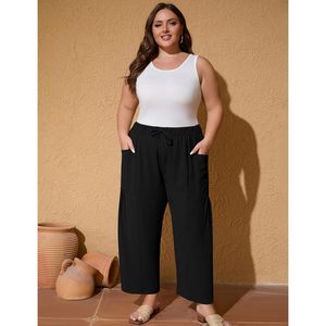 Pantalones Palazzo de Pierna Ancha para Mujer Talla Grande FOXA, Cintura Alta con Bolsillos, Pantalones Holgados Casuales de Verano - Product Image 2