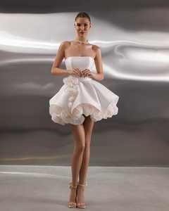 Ruolai HL419 senza maniche senza spalline cerniera posteriore rose 3D fiori <span class=keywords><strong>abito</strong></span> da <span class=keywords><strong>sposa</strong></span> <span class=keywords><strong>corto</strong></span> per la <span class=keywords><strong>sposa</strong></span> - Product Image 1