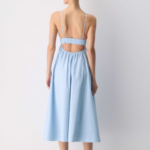 Robe longue élégante et sexy pour femme, bleu ciel, col en V, style vintage rayé, taille élastique, idéale pour les vacances d'été - Product Image 3