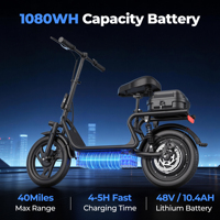Scooter électrique 2 places avec panier de courses, moteur 500W, roues de 14 pouces, pliable, pour adultes, scooter électrique urbain, stock disponible en entrepôt local au Royaume-Uni