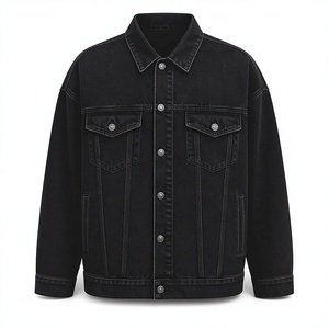 Chaqueta de mezclilla de punto negra lavada para hombre, estilo oversize, de algodón, con cuello vuelto y botones frontales, para primavera, estilo urbano. - Product Image 1