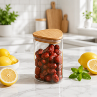 Pot de conservation alimentaire en verre hermétique design avec couvercle en bois pour cuisine, garde-manger, thé, café en grains, épices