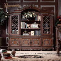 Ensemble de meubles de bureau classiques européens de luxe, bureau de direction en bois massif, bibliothèque, détails sculptés à la main, couleur personnalisée