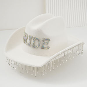 Adult Beads Tassel Cowboy <strong>Cowgirl</strong> <strong>Hat</strong> Letter <strong>Bride</strong> European American Jazz White Felt Fringed <strong>Hat</strong> - Product Image 6