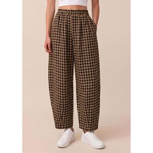 Pantalon Plaid à Taille Haute pour Femme, Coupe Ample et Respirante, Motif Gingham, Idéal Printemps-Été, Style Décontracté et Plage - Product Image 5