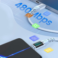 Câble de données en silicone à affichage numérique 100W pour téléphones et ordinateurs portables, câble de données en silicone à double connecteur Type-C en alliage d'aluminium