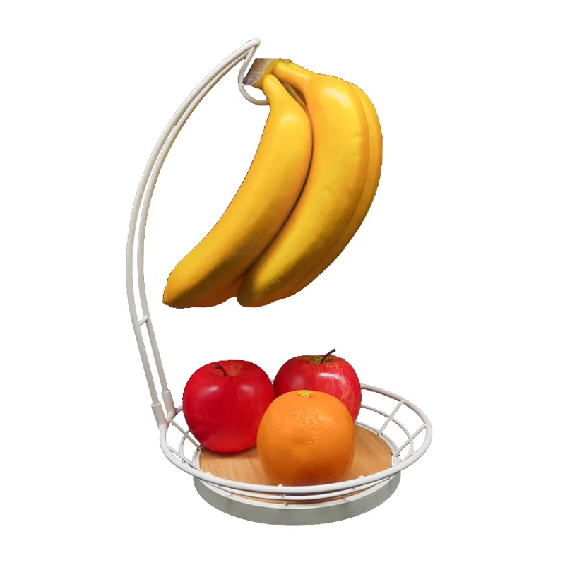 Kitchen Accessories Holder Fruit Basket Storage Bowl With Bamboo Banana Tree Hanger
