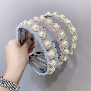 Cô Gái Dễ Thương Dot Net Sợi Ruffles Hairbands Cô Dâu Tóc Ngọc Trai