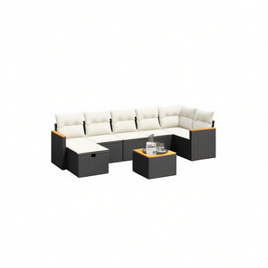Conjunto de sofá de jardín de ratán blanco crema y negro con cojines, 6 plazas, muebles de exterior, diseño contemporáneo - Product Image 1
