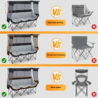 Chaise pliante moderne portable en métal pour les loisirs en plein air inclinable Canopy Triple Camping Dossier Sofa pour se prélasser au soleil en plein air
