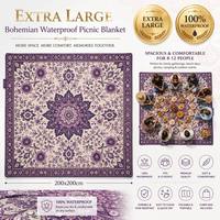 Grande couverture de pique-nique bohème imperméable et écologique en tissu Oxford 200x200cm, violette, pour extérieur, plage, pliable, portable, haut de gamme