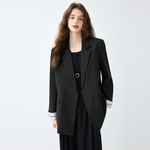 Women's Brown Blazer Loose Fit Solid Color Polyester Worsted Casual Professional Spring Autumn Style - Product Image 3