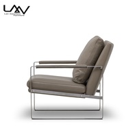 Fauteuil de salon de style nordique, fauteuil de salon, chambre à coucher, cadre en métal, fauteuil de loisirs en cuir, meubles inclinables