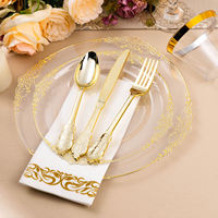 Service de table jetable en plastique doré 175 pièces, robuste, pour 25 invités, avec serviettes, idéal pour mariages et réceptions