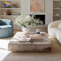 Table basse en marbre travertin beige naturel au design moderne, personnalisée pour la décoration du salon à la maison, pour villa