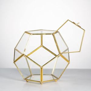 Gold Kupfer Messing Fußball Form Glas Geometrisches Terrarium mit Tür Pentagon Ball Schließen Farn Moos Sukkulente Pflanzer Blume - Product Image 4