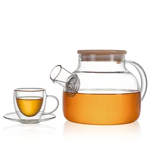 नई स्पष्ट लक्जरी दोपहर ग्लास कॉफी चाय पॉट निर्माता कप सेट सेट सेट सेट सेट सेट करता है केटटल और टेपट्स ग्लास कप