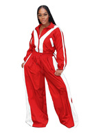 Ensemble 2 pièces rayé pour femme : Survêtement décontracté avec veste zippée et pantalon large pour sorties