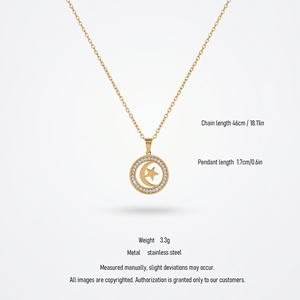 QIAOREN 10851 Collar de Cadena de Eslabones de Acero Inoxidable Chapado en Oro de 18K con Colgante de Luna y Estrella, Moderno, Unisex, para Fiestas y Uso Diario - Product Image 3