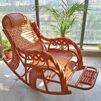 Fauteuil à bascule en bambou naturel pour personnes âgées et siège de détente confortable avec dossier inclinable pour salon et balcon