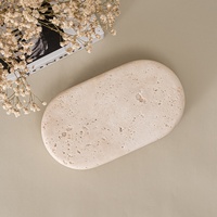 Boîte à Bijoux en Marbre Faite Main, Organisateur de Rangement Cosmétique, Boîtier Ovale en Marbre Travertin Beige