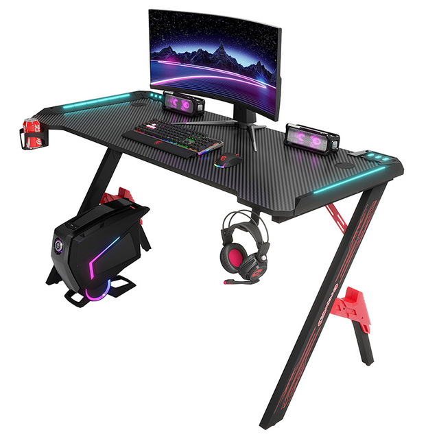 Steel Bar-shaped Ergonomic PC Gaming Desk with RGB Lighting Modern Minimalist Design