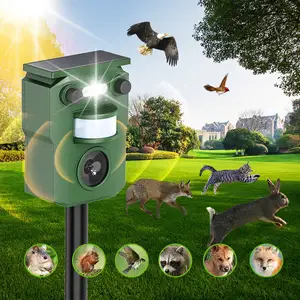 Repelente ultrassônico solar recarregável USB para controle de pragas de animais, repelente para roedores, pássaros, javali, raposa, guaxinim, gato e cachorro