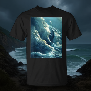 Camiseta con estampado de olas hermosas al estilo rococó, con diseño de agua turbulenta y olas. - Product Image 3