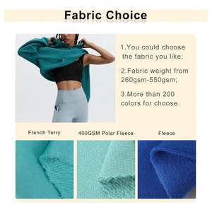 Conjunto de Top corto de gran tamaño con logotipo personalizado, Sudadera con capucha para mujer con media cremallera y hombros caídos, Sudadera corta con Bordado de lana Polar - Product Image 2