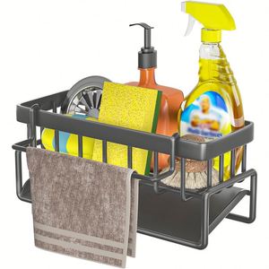 Égouttoir multifonctionnel en acier inoxydable pour éponge, support de séchage, organisateur d'évier de cuisine avec porte-torchon amovible - Product Image 2