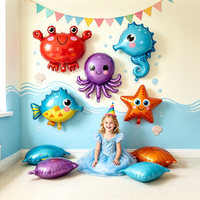 Ballons en aluminium à thème animaux marins pour anniversaire, pour garçons et filles, décoration de fond de fête requin et baleine pour un an