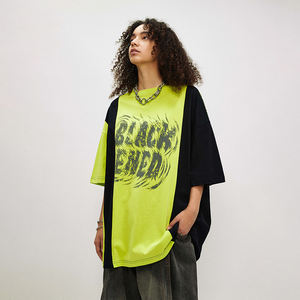 เสื้อยืดแขนสั้นผู้ชาย ผ้าฝ้าย 100% ทรงโอเวอร์ไซส์ สีพื้น ตัดต่อสี ระบายอากาศได้ดี - Product Image 5