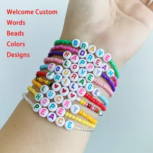 New Custom Inspirational Bracelet Colorful Beaded Word Bracelets Glass Bead Friendship Bracelet for Women Girl