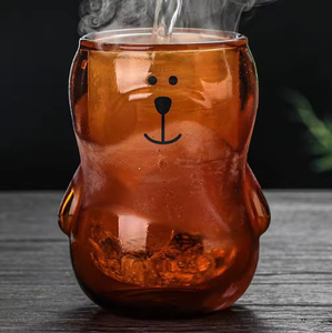 Vente en gros : Tasses en verre à double paroi avec couvercle, motif ours adorable, pour les amoureux, couleur ambre, pour une boisson saine - Product Image 4